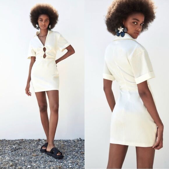 NWT ZARA LINEN BLEND DRESS WITH KEYHOLE DETAIL - Picture 1 of 16